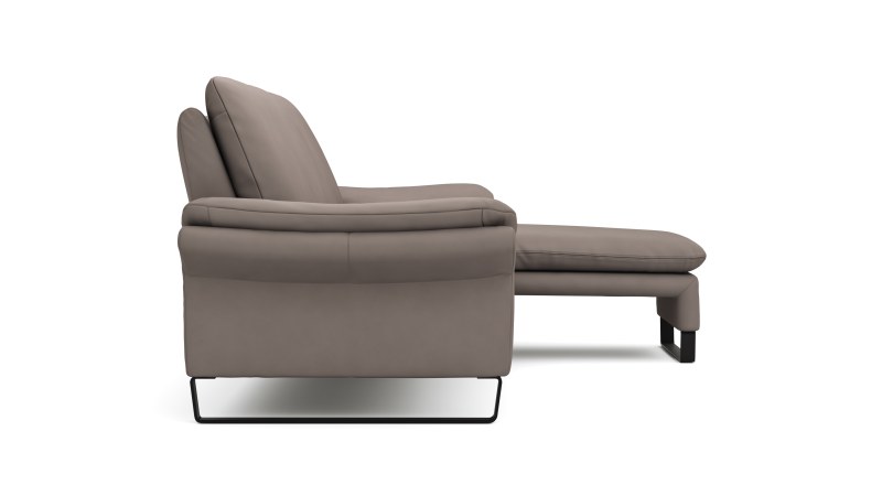 Ecksofa Tenero - 2-Sitzer mit Longchair rechts, Leder, Graubraun