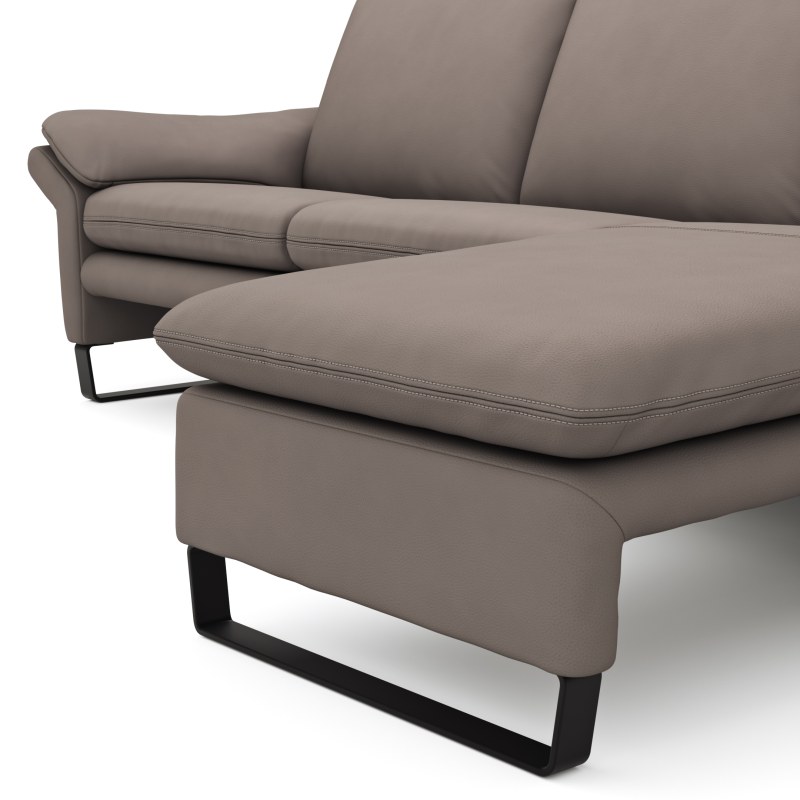 Ecksofa Tenero - 2-Sitzer mit Longchair rechts, Leder, Graubraun