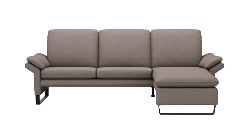 Ecksofa Tenero - 2-Sitzer mit Longchair rechts, Leder, Graubraun