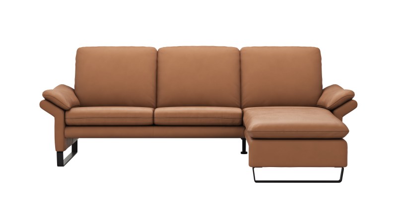 Ecksofa Tenero - 2-Sitzer mit Longchair rechts, Leder, Cognac