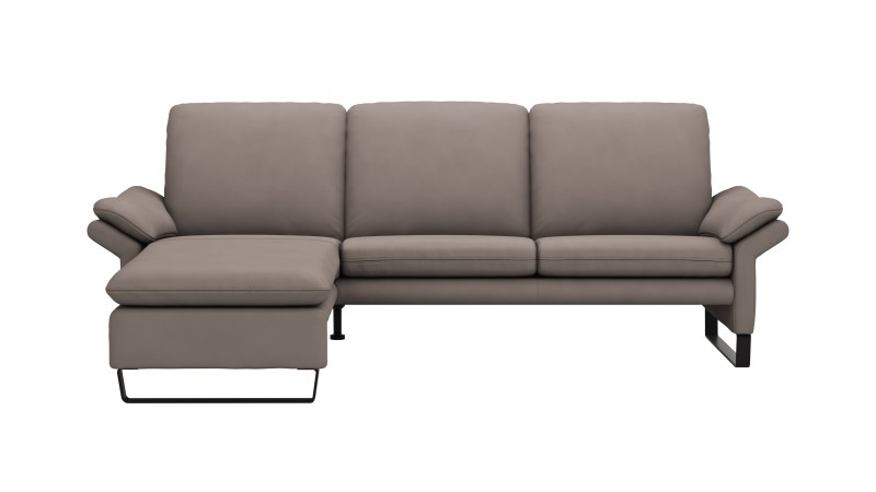 Ecksofa Tenero - Longchair links mit 2-Sitzer, Leder, Graubraun