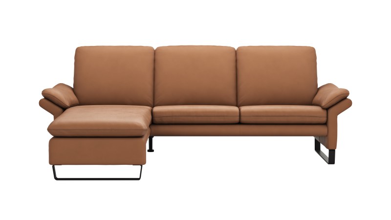 Ecksofa Tenero - Longchair links mit 2-Sitzer, Leder, Cognac