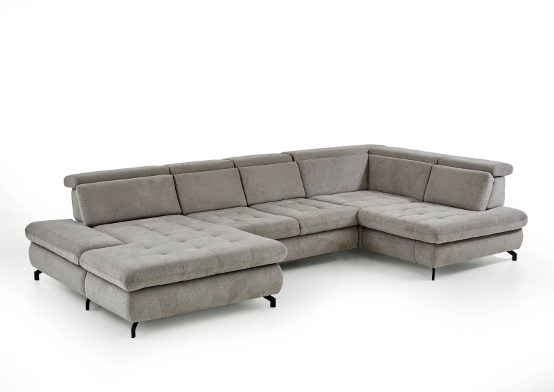 Wohnlandschaft - Longchair links mit 2,5-Sitzer und Ecke rechts, Sitztiefe verstellbar, Stoff, Granit