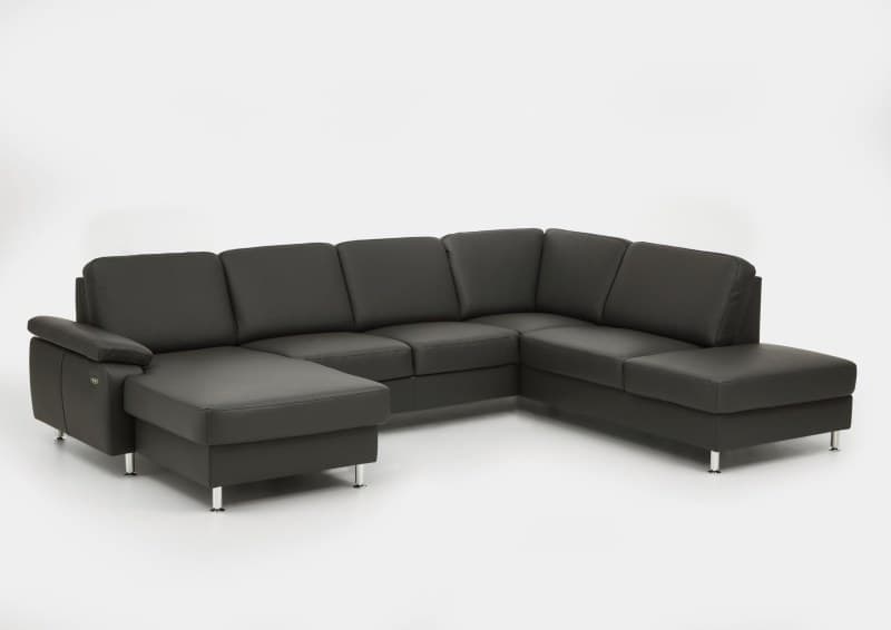 Wohnlandschaft - Longchair links mit 2,5-Sitzer und Ecke rechts,  Leder, Anthrazit