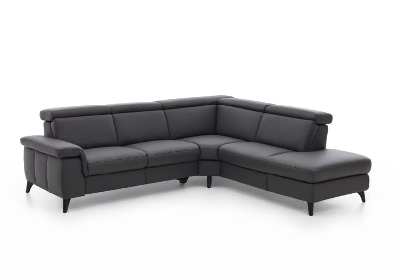 Ecksofa EM Salo - mit Kopfteilverstellung, 2,5-Sitzer mit Ecke rechts, Leder, Anthrazit