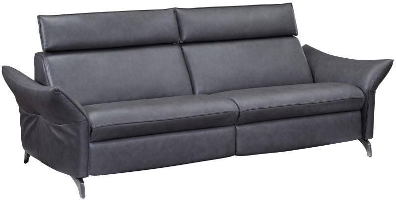 Sofa EM St. Moritz - 3-Sitzer, Relaxfunktion inkl. höhenverstellbarer Kopfstütze, Leder, Kohle
