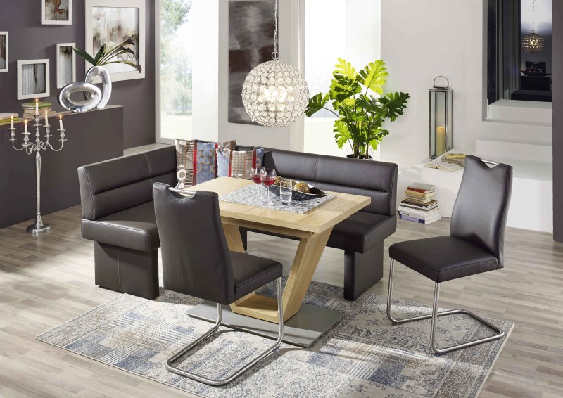 Eckbank EM 8310 - BT ca. 133x181 cm mit Rückenlehne, Leder, Dunkelbraun