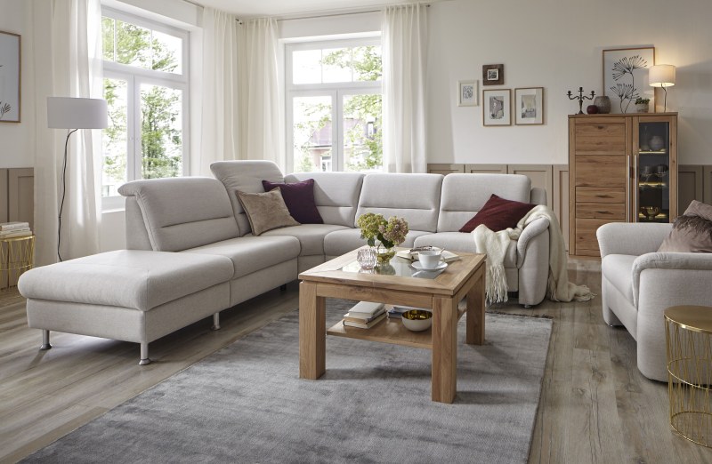 Ecksofa Cornella Classic - 2-Sitzer mit Ecke links, Stoff, Creme