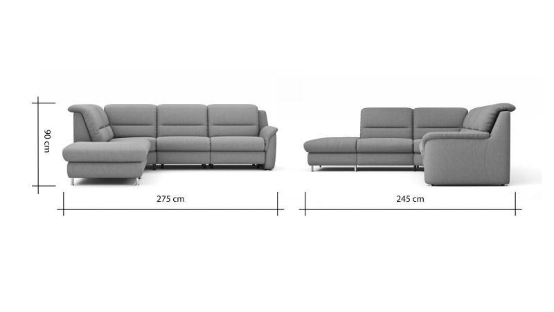 Ecksofa Cornella Classic - 2-Sitzer mit Ecke links inkl. Kopfteil verstellbar (manuell) und Relaxfunktion (motorisch), Stoff, Creme