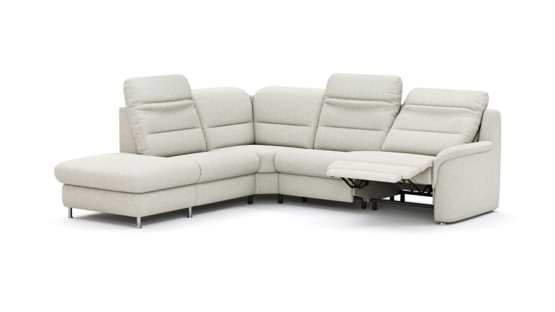 Ecksofa Cornella Classic - 2-Sitzer mit Ecke links inkl. Kopfteil verstellbar (manuell) und Relaxfunktion (motorisch), Stoff, Creme