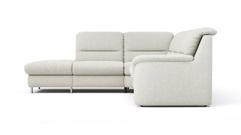 Ecksofa Cornella Classic - 2-Sitzer mit Ecke links inkl. Kopfteil verstellbar (manuell) und Relaxfunktion (motorisch), Stoff, Creme