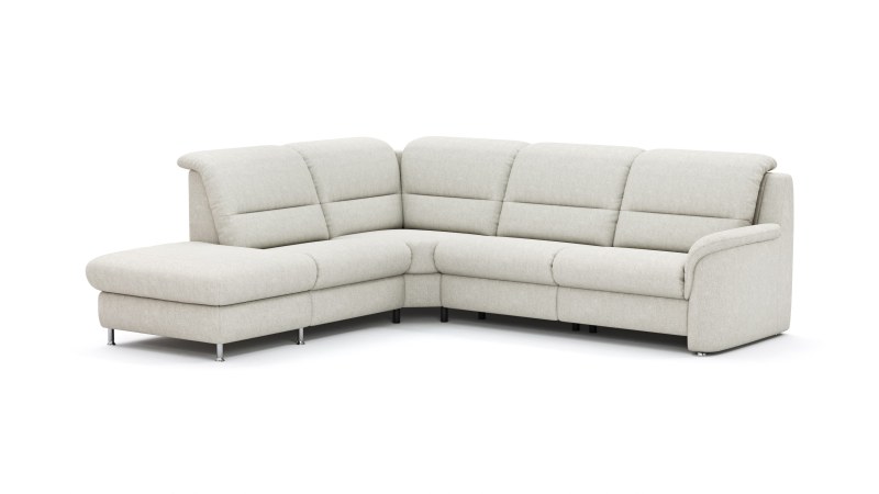 Ecksofa Cornella Classic - 2-Sitzer mit Ecke links inkl. Kopfteil verstellbar (manuell) und Relaxfunktion (motorisch), Stoff, Creme