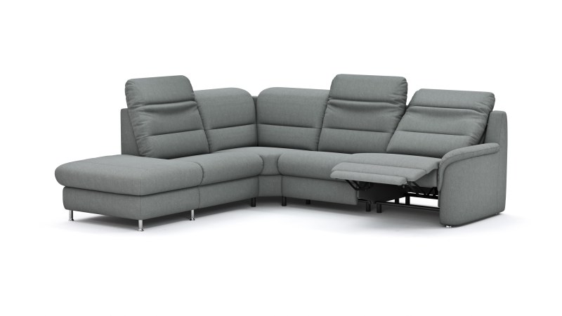 Ecksofa Cornella Classic - 2-Sitzer mit Ecke links inkl. Kopfteil verstellbar (manuell) und Relaxfunktion (motorisch), Stoff, Grau