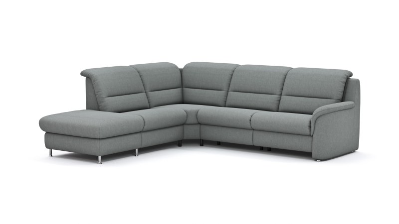 Ecksofa Cornella Classic - 2-Sitzer mit Ecke links inkl. Kopfteil verstellbar (manuell) und Relaxfunktion (motorisch), Stoff, Grau
