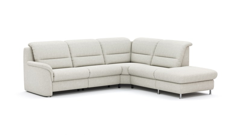 Ecksofa Cornella Classic - 2-Sitzer mit Ecke rechts inkl. Kopfteilverstellung (manuell) und Relaxfunktion (motorisch), Stoff, Creme