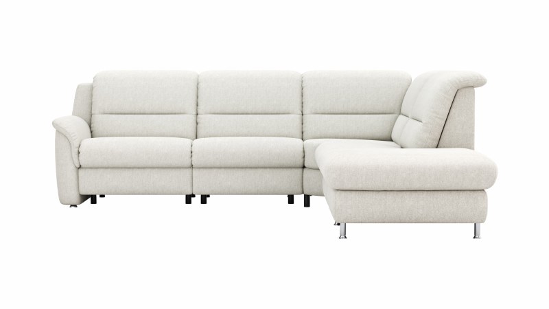 Ecksofa Cornella Classic - 2-Sitzer mit Ecke rechts inkl. Kopfteilverstellung (manuell) und Relaxfunktion (motorisch), Stoff, Creme