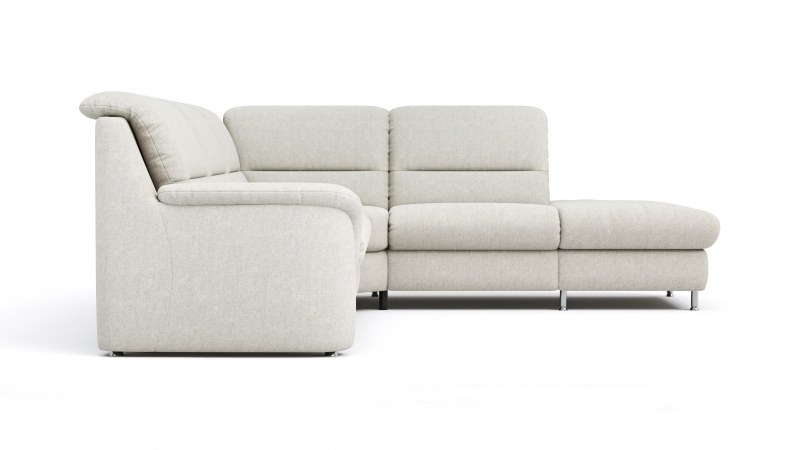 Ecksofa Cornella Classic - 2-Sitzer mit Ecke rechts inkl. Kopfteilverstellung (manuell) und Relaxfunktion (motorisch), Stoff, Creme