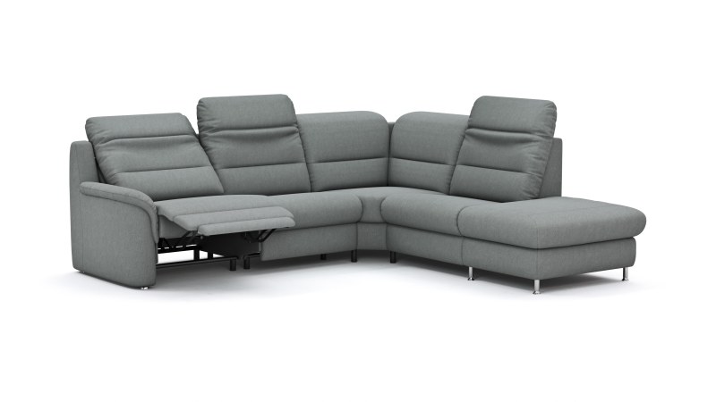 Ecksofa Cornella Classic - 2-Sitzer mit Ecke rechts inkl. Kopfteilverstellung (manuell) und Relaxfunktion (motorisch), Stoff, Creme