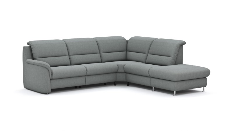 Ecksofa Cornella Classic - 2-Sitzer mit Ecke rechts inkl. Kopfteilverstellung (manuell) und Relaxfunktion (motorisch), Stoff, Creme