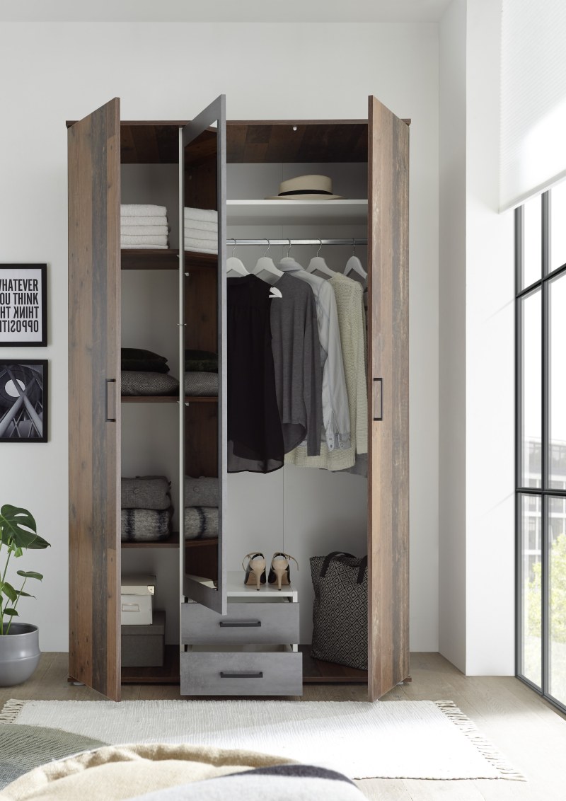 Drehtürenschrank- B ca. 120 cm, Vintage Dekor , Spiegel, Anthrazit