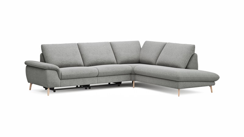 Ecksofa Gotera - 1,5-Sitzer med. + 1,5-Sitzer med. links mit Ecke und Abschlussteil rechts inkl. Rückenlehne verstellbar, Stoff, Hellgrau