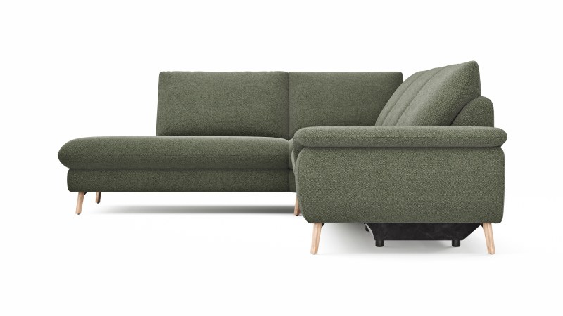 Ecksofa Gotera - Ecke und Abschlussteil links mit 1,5-Sitzer med. + 1,5-Sitzer med. rechts inkl. Rückenlehne verstellbar, Stoff, Olivgrün