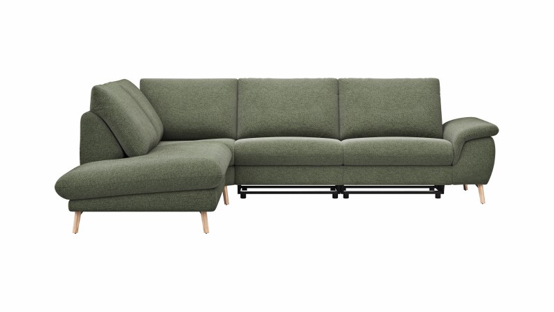 Ecksofa Gotera - Ecke und Abschlussteil links mit 1,5-Sitzer med. + 1,5-Sitzer med. rechts inkl. Rückenlehne verstellbar, Stoff, Olivgrün