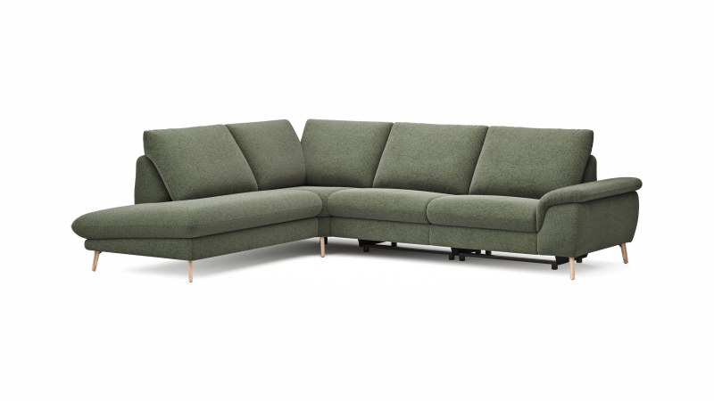 Ecksofa Gotera - Ecke und Abschlussteil links mit 1,5-Sitzer med. + 1,5-Sitzer med. rechts inkl. Rückenlehne verstellbar, Stoff, Olivgrün