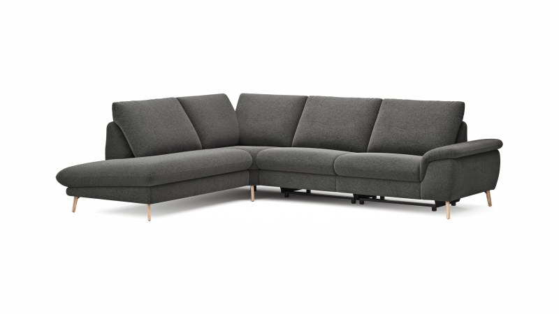 Ecksofa Gotera - Ecke und Abschlussteil links mit 1,5-Sitzer med. + 1,5-Sitzer med. rechts inkl. Rückenlehne verstellbar, Stoff, Anthrazit