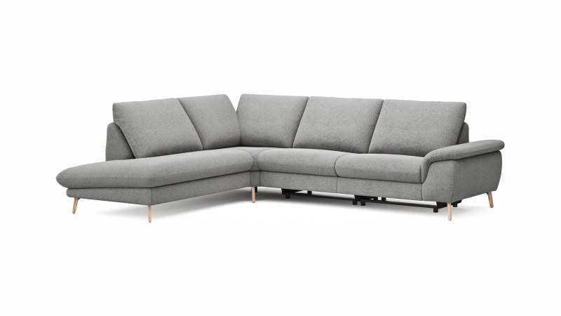 Ecksofa Gotera - Ecke und Abschlussteil links mit 1,5-Sitzer med. + 1,5-Sitzer med. rechts inkl. Rückenlehne verstellbar, Stoff, Hellgrau