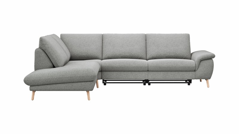 Ecksofa Gotera - Ecke und Abschlussteil links mit 1,5-Sitzer med. + 1,5-Sitzer med. rechts inkl. Rückenlehne verstellbar, Stoff, Hellgrau