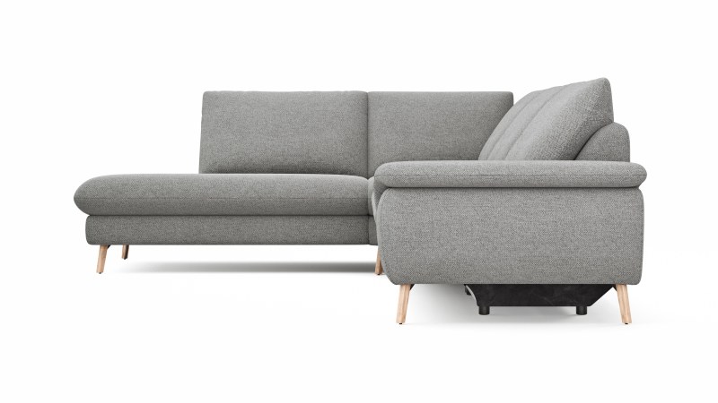 Ecksofa Gotera - Ecke und Abschlussteil links mit 1,5-Sitzer med. + 1,5-Sitzer med. rechts inkl. Rückenlehne verstellbar, Stoff, Hellgrau