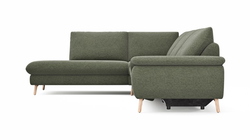 Ecksofa Gotera - Ecke mit Abschlussteil links und 1,5-Sitzer med. + 1,5-Sitzer med. rechts inkl. 1x Relaxfunktion (teilmotorisch) und Rückenlehne verstellbar, Stoff, Olivgrün