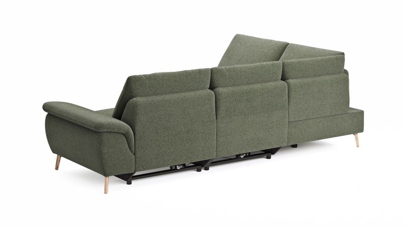 Ecksofa Gotera - Ecke mit Abschlussteil links und 1,5-Sitzer med. + 1,5-Sitzer med. rechts inkl. 1x Relaxfunktion (teilmotorisch) und Rückenlehne verstellbar, Stoff, Olivgrün