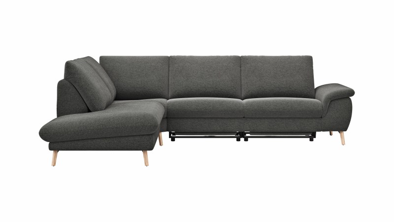 Ecksofa Gotera - Ecke mit Abschlussteil links und 1,5-Sitzer med. + 1,5-Sitzer med. rechts inkl. 1x Relaxfunktion (teilmotorisch) und Rückenlehne verstellbar, Stoff, Anthrazit