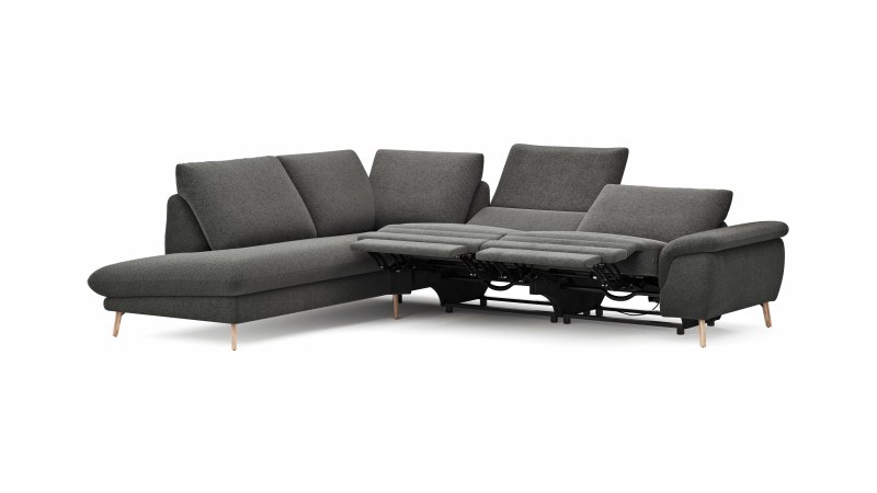 Ecksofa Gotera - Ecke mit Abschlussteil links und 1,5-Sitzer med. + 1,5-Sitzer med. rechts inkl. 1x Relaxfunktion (teilmotorisch) und Rückenlehne verstellbar, Stoff, Anthrazit