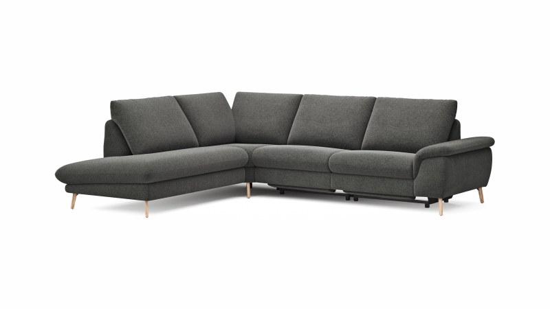 Ecksofa Gotera - Ecke mit Abschlussteil links und 1,5-Sitzer med. + 1,5-Sitzer med. rechts inkl. 1x Relaxfunktion (teilmotorisch) und Rückenlehne verstellbar, Stoff, Anthrazit