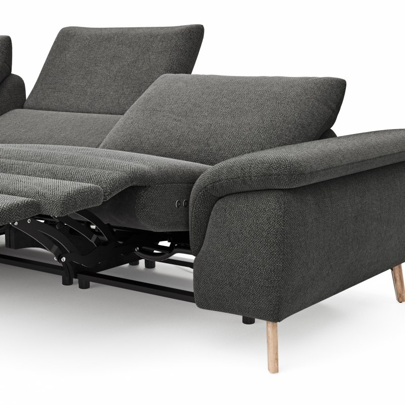 Ecksofa Gotera - Ecke mit Abschlussteil links und 1,5-Sitzer med. + 1,5-Sitzer med. rechts inkl. 1x Relaxfunktion (teilmotorisch) und Rückenlehne verstellbar, Stoff, Anthrazit