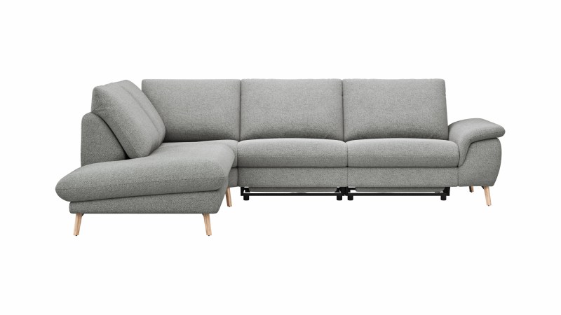 Ecksofa Gotera - Ecke mit Abschlussteil links und 1,5-Sitzer med. + 1,5-Sitzer med. rechts inkl. 1x Relaxfunktion (teilmotorisch) und Rückenlehne verstellbar, Stoff, Hellgrau