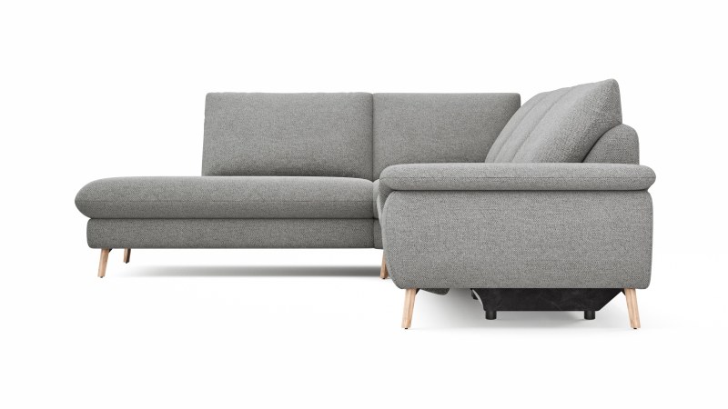 Ecksofa Gotera - Ecke mit Abschlussteil links und 1,5-Sitzer med. + 1,5-Sitzer med. rechts inkl. 1x Relaxfunktion (teilmotorisch) und Rückenlehne verstellbar, Stoff, Hellgrau