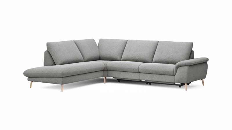 Ecksofa Gotera - Ecke mit Abschlussteil links und 1,5-Sitzer med. + 1,5-Sitzer med. rechts inkl. 1x Relaxfunktion (teilmotorisch) und Rückenlehne verstellbar, Stoff, Hellgrau