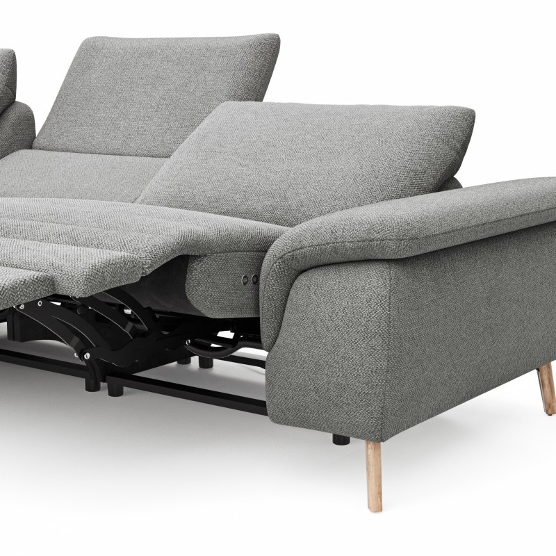 Ecksofa Gotera - Ecke mit Abschlussteil links und 1,5-Sitzer med. + 1,5-Sitzer med. rechts inkl. 1x Relaxfunktion (teilmotorisch) und Rückenlehne verstellbar, Stoff, Hellgrau