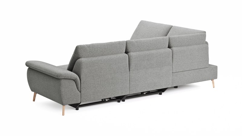 Ecksofa Gotera - Ecke mit Abschlussteil links und 1,5-Sitzer med. + 1,5-Sitzer med. rechts inkl. 1x Relaxfunktion (teilmotorisch) und Rückenlehne verstellbar, Stoff, Hellgrau