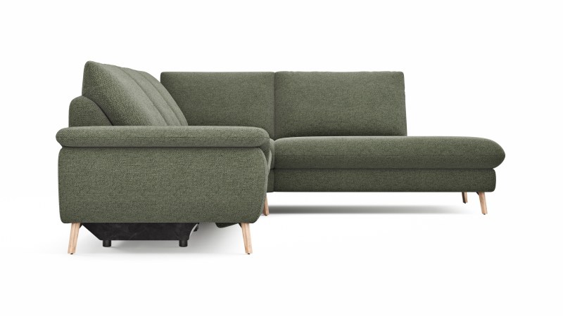 Ecksofa Gotera - 1,5-Sitzer med. + 1,5-Sitzer med. links mit Ecke mit Abschlussteil rechts inkl. Relaxfunktion (teilmotorisch) und Rückenlehne verstellbar, Stoff, Olivgrün