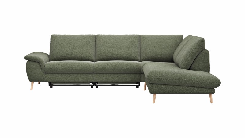 Ecksofa Gotera - 1,5-Sitzer med. + 1,5-Sitzer med. links mit Ecke mit Abschlussteil rechts inkl. Relaxfunktion (teilmotorisch) und Rückenlehne verstellbar, Stoff, Olivgrün
