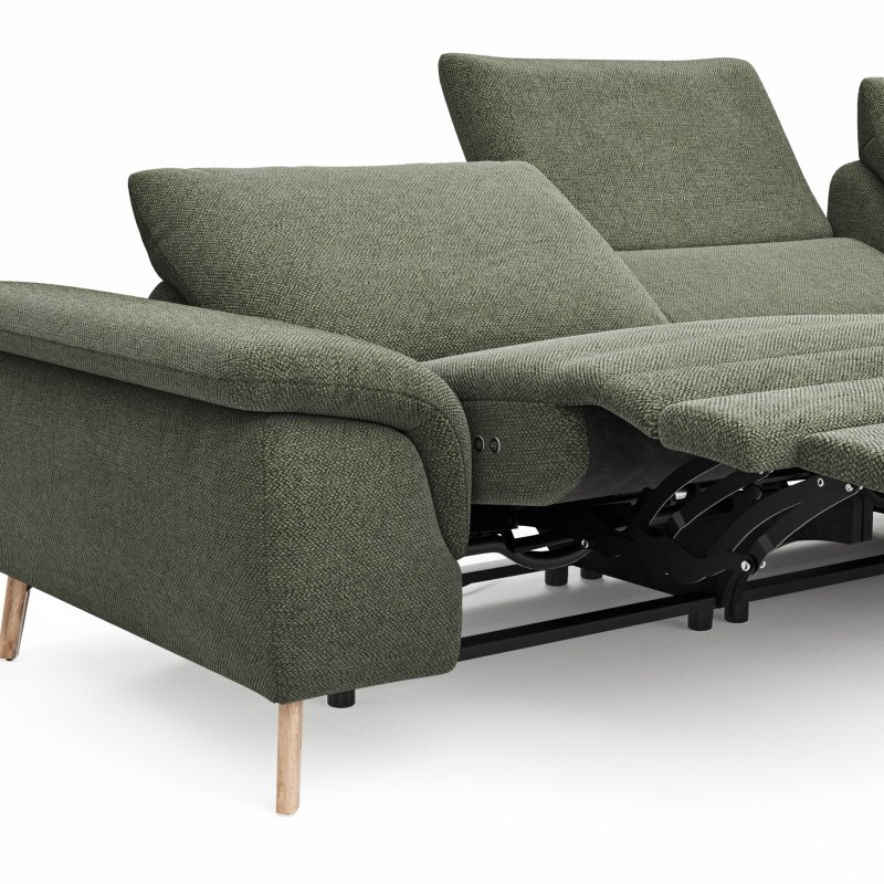 Ecksofa Gotera - 1,5-Sitzer med. + 1,5-Sitzer med. links mit Ecke mit Abschlussteil rechts inkl. Relaxfunktion (teilmotorisch) und Rückenlehne verstellbar, Stoff, Olivgrün