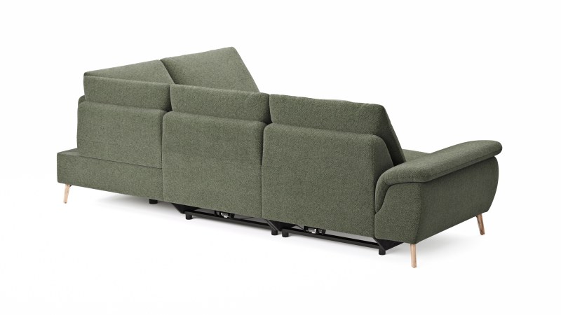 Ecksofa Gotera - 1,5-Sitzer med. + 1,5-Sitzer med. links mit Ecke mit Abschlussteil rechts inkl. Relaxfunktion (teilmotorisch) und Rückenlehne verstellbar, Stoff, Olivgrün