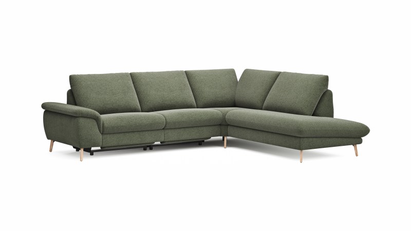 Ecksofa Gotera - 1,5-Sitzer med. + 1,5-Sitzer med. links mit Ecke mit Abschlussteil rechts inkl. Relaxfunktion (teilmotorisch) und Rückenlehne verstellbar, Stoff, Olivgrün