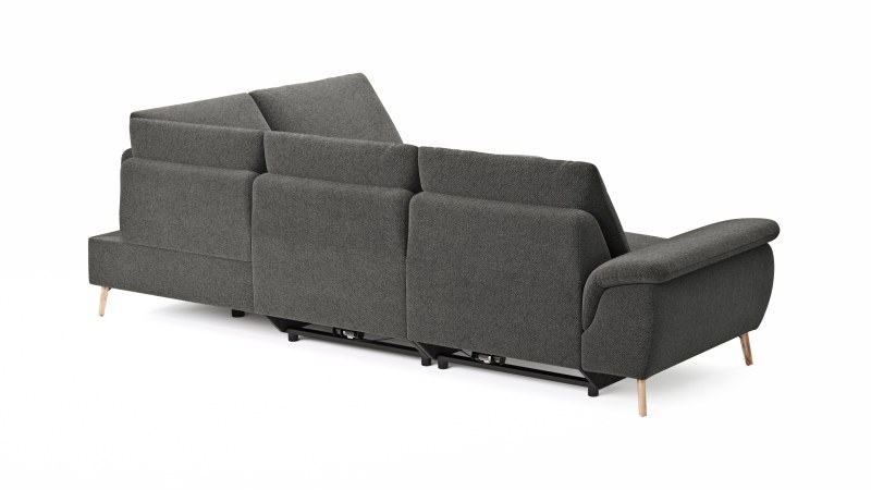 Ecksofa Gotera - 1,5-Sitzer med. + 1,5-Sitzer med. links mit Ecke mit Abschlussteil rechts inkl. Relaxfunktion (teilmotorisch) und Rückenlehne verstellbar, Stoff, Anthrazit