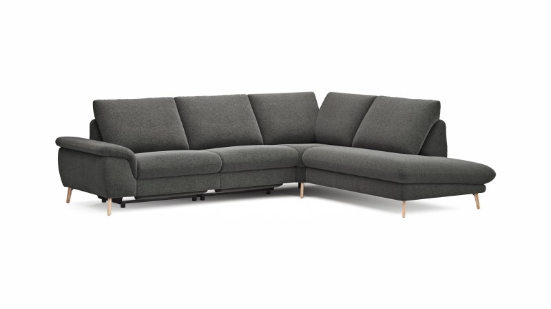 Ecksofa Gotera - 1,5-Sitzer med. + 1,5-Sitzer med. links mit Ecke mit Abschlussteil rechts inkl. Relaxfunktion (teilmotorisch) und Rückenlehne verstellbar, Stoff, Anthrazit
